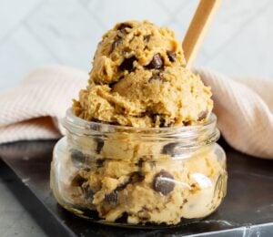 a jar of edible cookie dough made of chickpeas
