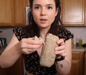 Sarah Sullivan making homemade vegan chicken from vital wheat gluten