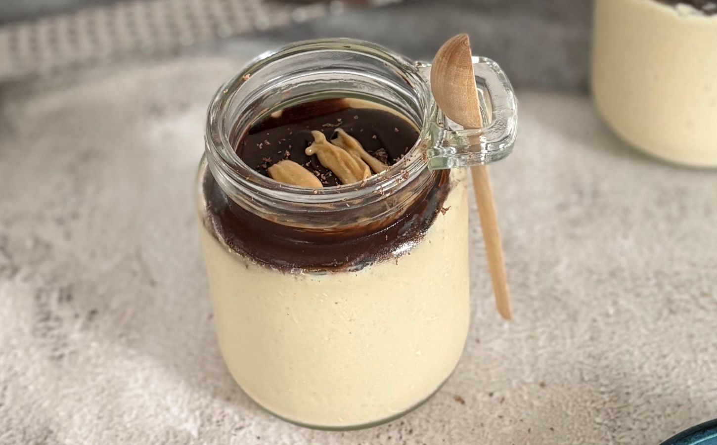 A pot of vegan peanut butter mousse