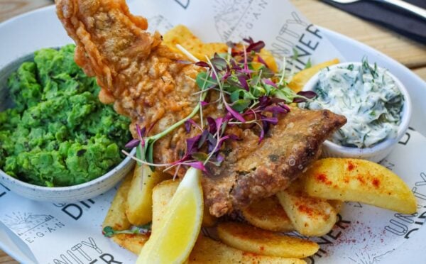 Vegan fish and chips from Unity Diner