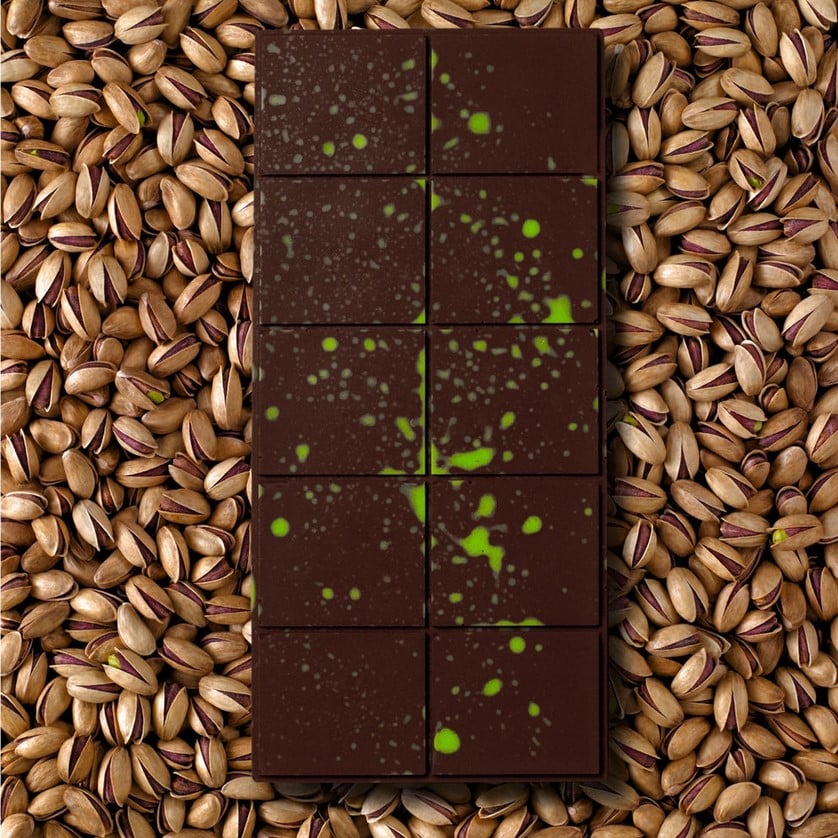 Photo shows Qoqoa Chocolate's dark chocolate version of the viral pistachio-based treat Dubai Chocolate