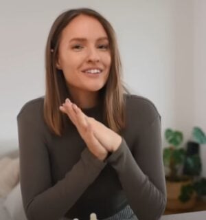 Vegan content creator Alexandra Andersson in a still from a video on whole food, plant-based recipes